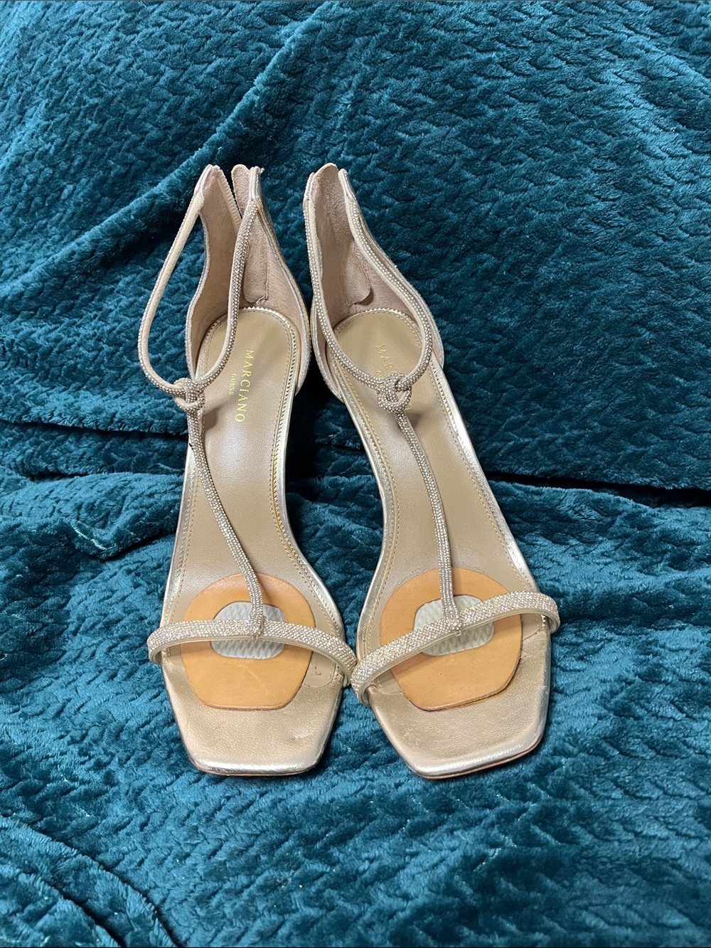 Marciano Metallic Beige Strappy Slingback Heels